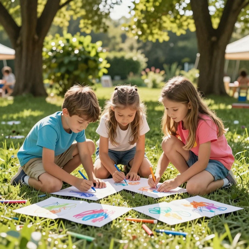 Дети рисуют на природе