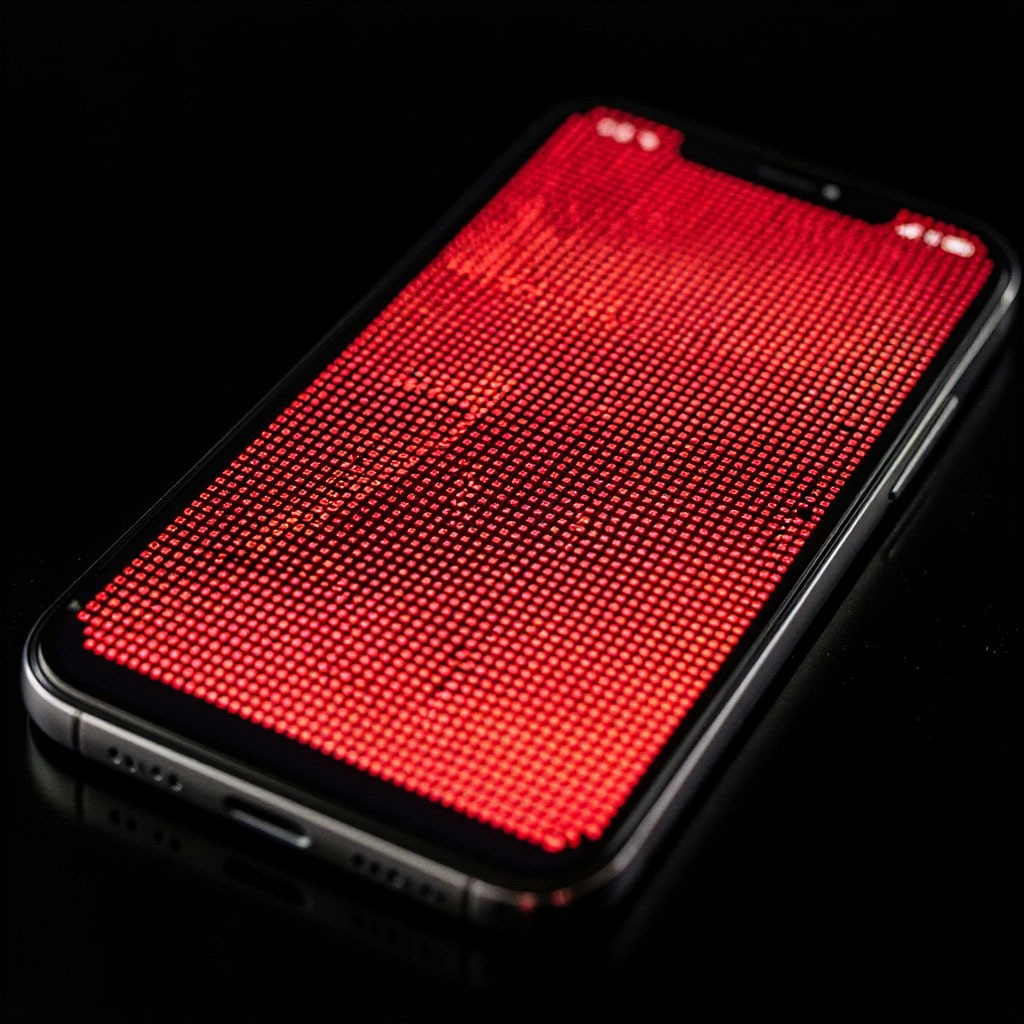Крупный план экрана смартфона, где видно сетку пикселей